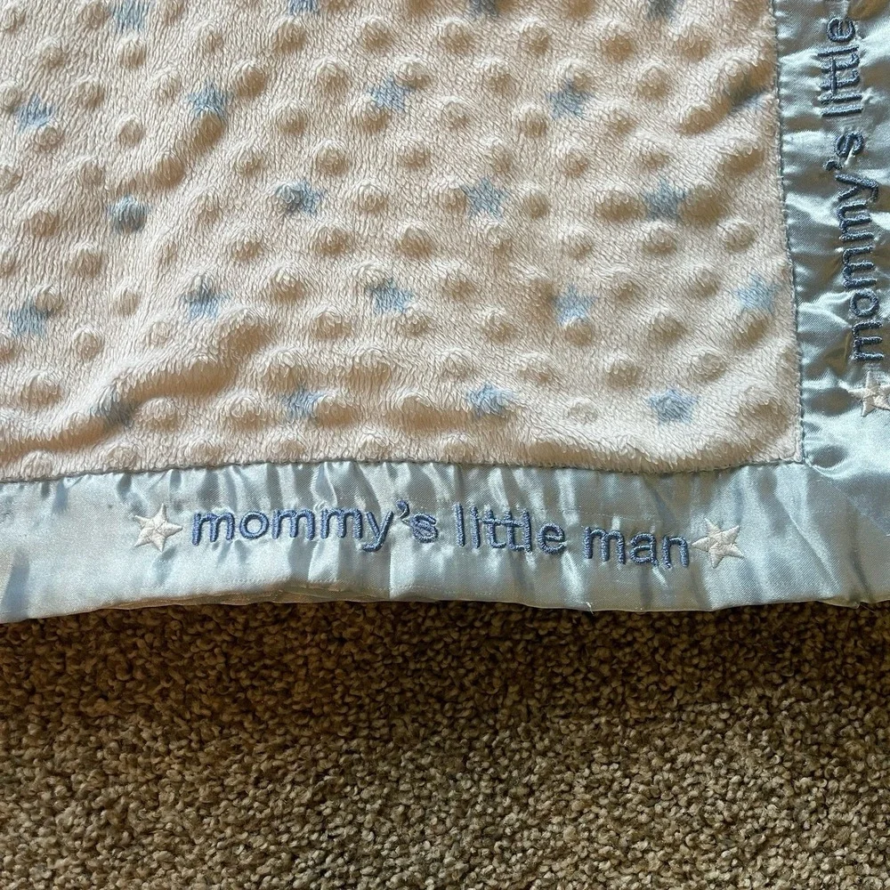 Carters Just One You Mommy's Little Man Blue White Satin Star Dot Baby Blanket‎